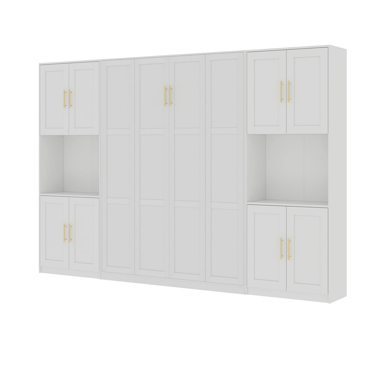 Farmhouse Murphy Bed Queen, 85" Wall Bed Folds to Save Space, Concealed Bed Frame with 2 Storage Cabinets and Wall Mounted Features for Apartment/Office/Guest Room Bobve
