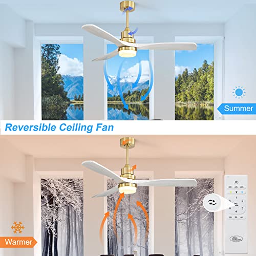 Sofucor 52 Inch Ceiling Fan with Light Remote Control Dimmable LED Light 3 Wood Fan Blades Reversible DC Motor Modern Ceiling Fan for Farmhouse/Patios with 3 Downrods(5 inch/10 inch/24 inch) Sofucor