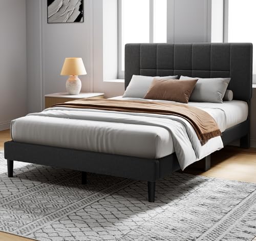 Pipishell Full Size Bed Frame with 12 Thickened Legs&Fabric Upholstered Headboard,1300 Lbs Weight Capacity, Adjustable Headboard, No Box Spring Needed, Easy Assembly, Underbed Storage(Solid Wooden) Pipishell