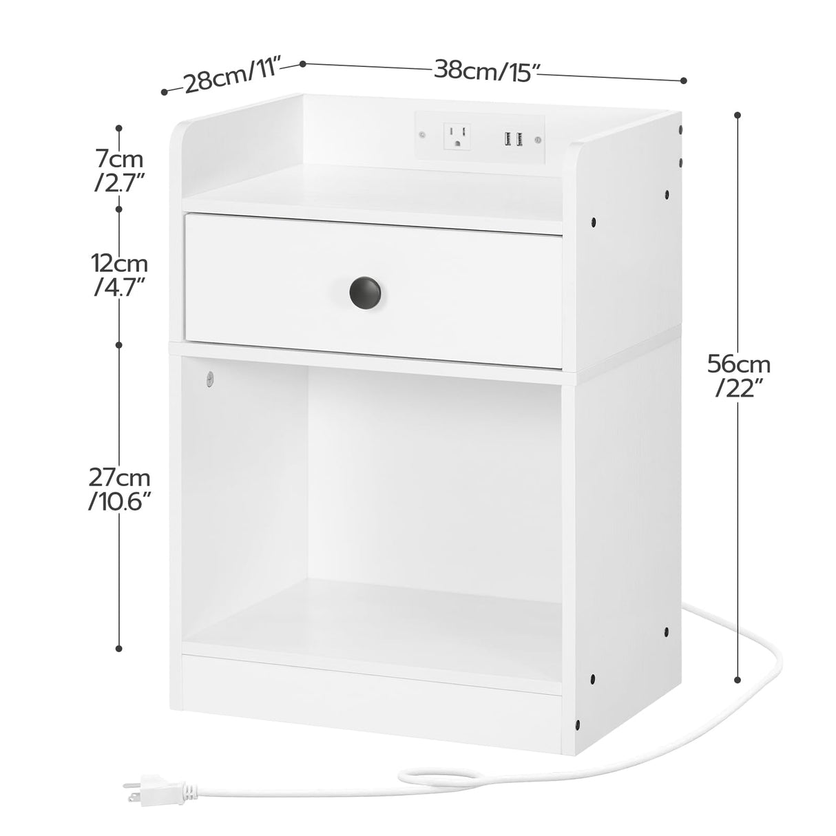 HOOBRO Nightstand with Charging Station, End Table with Drawer and Opening Shelf, Side Table with USB Ports and Outlets, Bedside Table for Bedroom, Small Night Stand Simple Style, White WT18UBZ01 HOOBRO