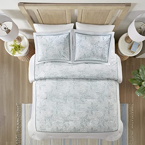 Harbor House Cotton Comforter Set - Coastal Oceanic Sealife Design, All Season Down Alternative Bedding with Matching Shams, Bedskirt, Maya Bay, Seafoam Blue King(108"x96") 4 Piece Harbor House