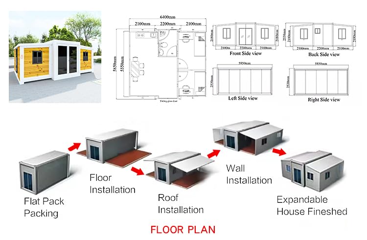 Luxury Prefab Tiny Home Container House Expandable House Folding Container Homes with 2-3 Bedrooms 1 Bathroom Portable House Steel Expandable Houses Generic
