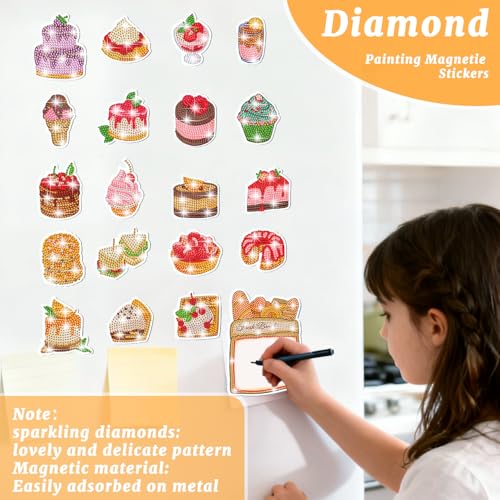 20 Pcs Dessert Diamond Art Magnets, Sweet Treats DIY Painting Kits for Refrigerator, Fun Food Theme Craft Decor for Adults Kitchen ROLYTA
