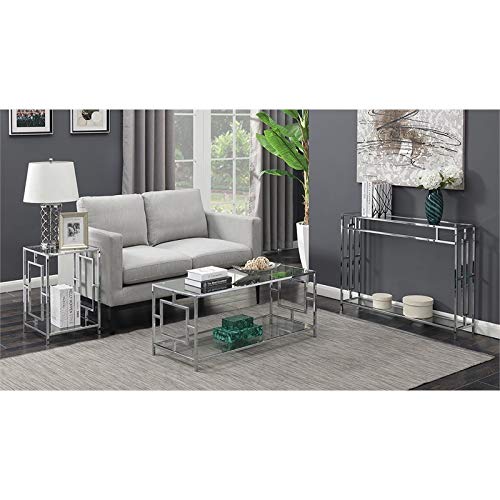 Convenience Concepts Town Square Chrome Console Table 42" - Contemporary Modern Sofa Table with Storage Shelf, Narrow Entryway Hall Table for Living Room, Bedroom, Bathroom, Glass/Chrome Convenience Concepts