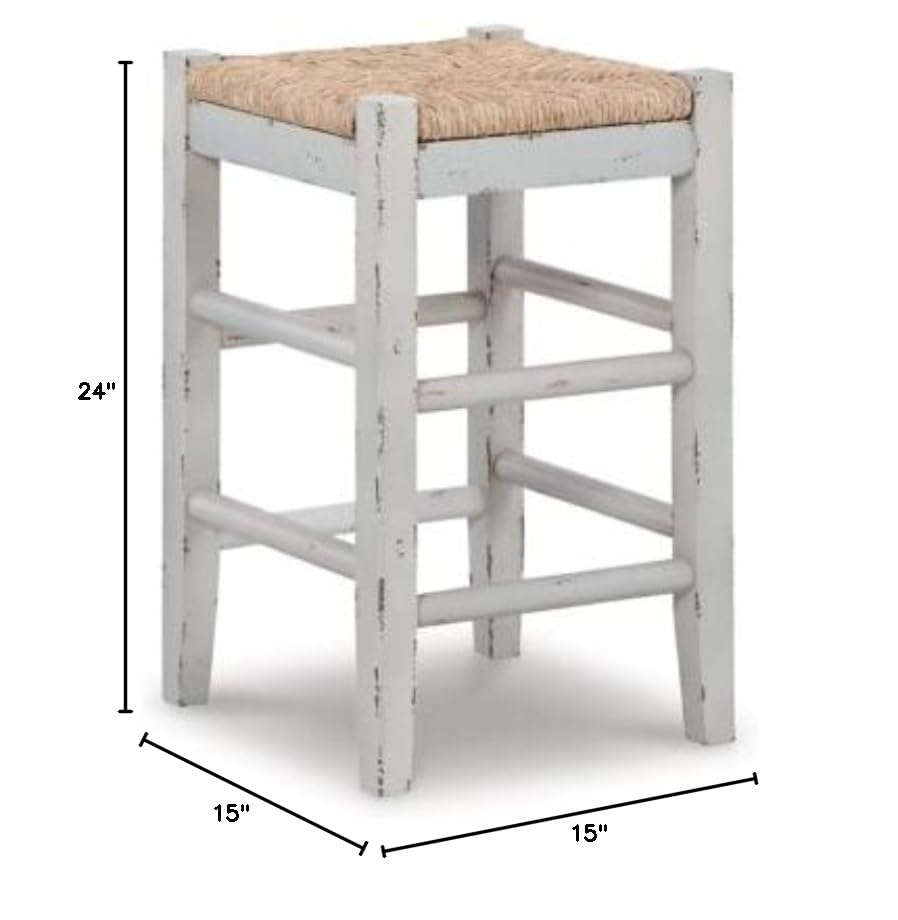 Signature Design by Ashley Mirimyn Farmhouse 23.63" Counter Height Bar Stool with Woven Wicker Seats, 2 Count, White & Light Brown Signature Design by Ashley