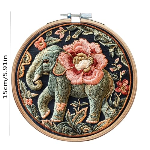 SCECALA 4 Pack Elephant Animal Embroidery Kit - Flower Floral Hand Funny Embroidery Kit for Beginners with Pattern, Complete Cross Stitch Supplies DIY Craft for Adults Sewing Hobby, 1pc Hoops