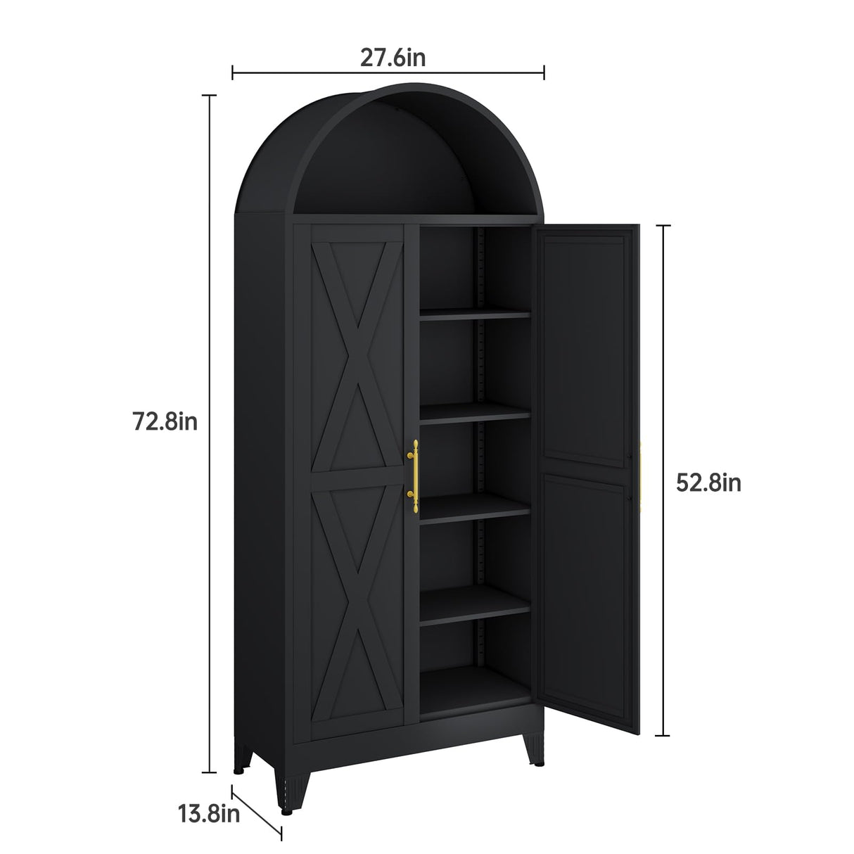 AUEYTVR 73" Metal Tall Arched Kitchen Pantry Cabinet,Arched Bookshelf China/Curio Cabinet Farmhouse Kitchen Storage Cabinets with 2 Doors&4 Adjustable Shelves,Glass Door for Dining Room AUEYTVR