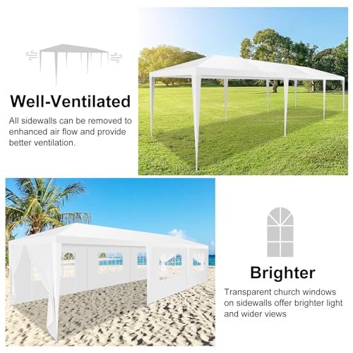 HOTEEL 10x30 Party Tent Outdoor Canopy Tent with Removable Sidewalls, White Tents for Parties Waterproof for Patio Gazebo Shelter Carpas Wedding Events BBQ Hoteel