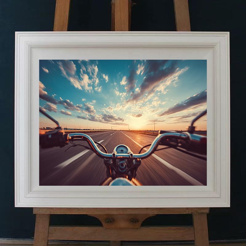 CDYCNXZ Motorcycle Rider Diamond Art Painting Kits for Adults Beginners, Motorcycle in The Sunset 5D Full Drill Diamond Dots Crafts for Home Wall Decor Gift 12x16 inch CDYCNXZ