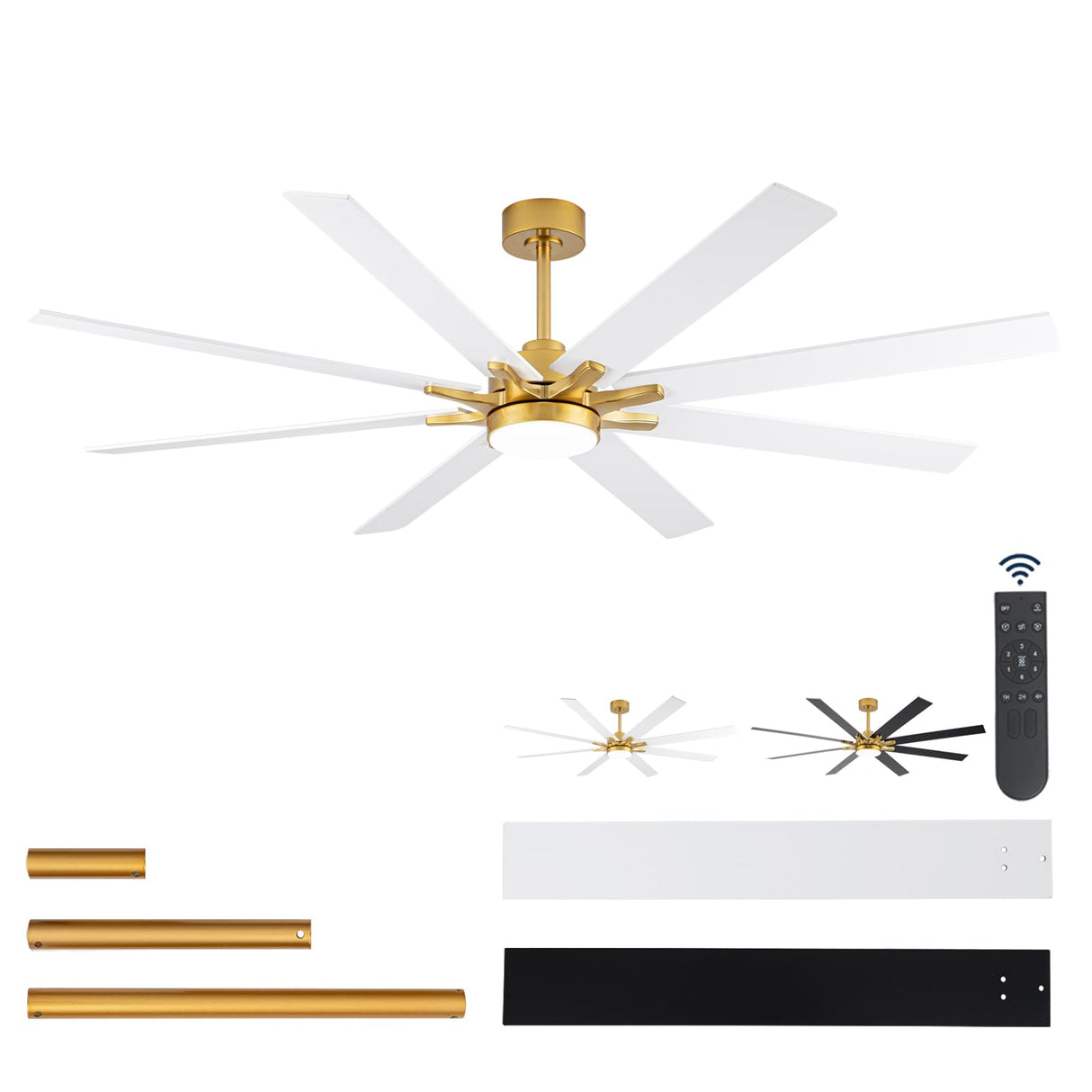 LANMEL 72'' Ceiling Fan with Lights and Remote, Low Profile Modern Ceiling Fan Gold, 6 Speed, Reversible, 3000k-6000k Dimmable LED, Quiet DC Motor for Indoor Outdoor Bedroom Living Room LANMEL