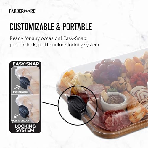FARBERWARE Build-a-Board Cutting Board with Compartments and Clear Locking Lid for Charcuterie, Snacks, and More-Make it. Take it. Enjoy it, 11x14 Inch, Bamboo Farberware