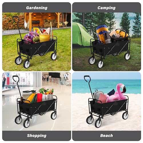 YSSOA Rolling Collapsible Garden Cart Camping Wagon, with 360 Degree Swivel Wheels & Adjustable Handle, 220lbs Weight Capacity,Blue YSSOA