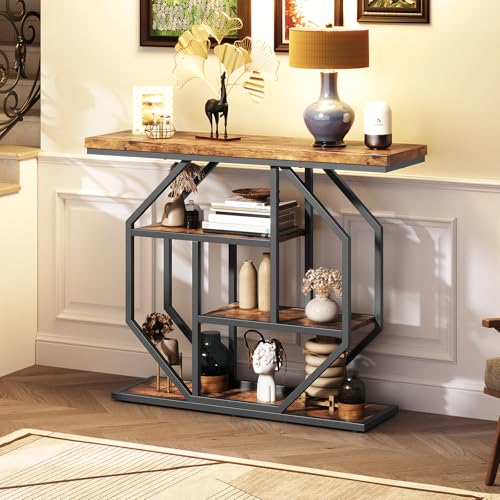 MAHANCRIS Entryway Table, Industrial Console Sofa Table with Storage, Narrow Accent Table for Living Room, Entry, Hallway, Entrance, Foyer, Rustic Brown CTHR28001 MAHANCRIS
