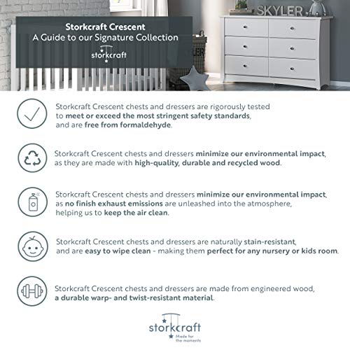 Storkcraft Crescent 6 Drawer Double Dresser (Black) – GREENGUARD Gold Certified, Dresser For Nursery, 6 Drawer Dresser, Kids Dresser, Nursery Dresser Drawer Organizer, Chest of Drawers STORKCRAFT