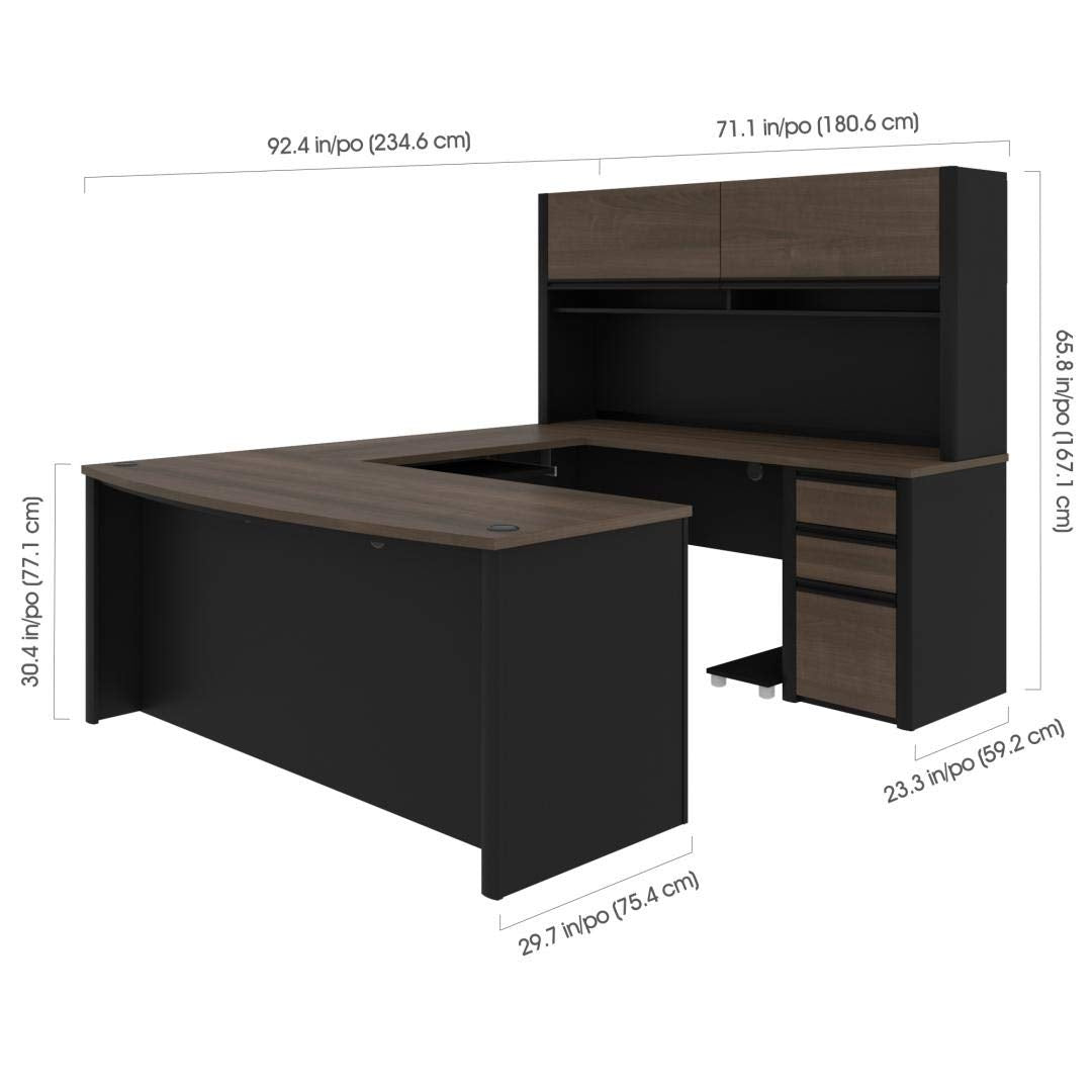 Bestar Connexion U-Shaped Executive Desk with Pedestal and Hutch, 72W, Antigua & Black Bestar