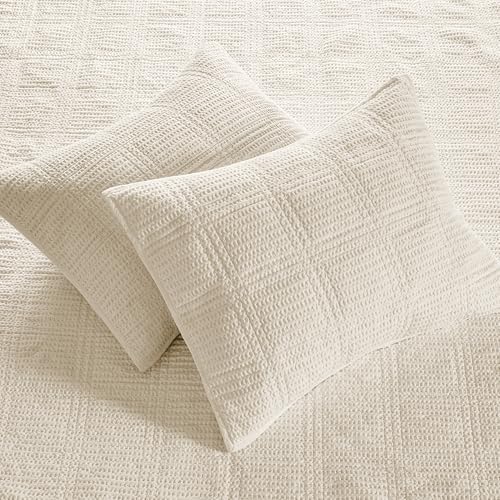 Levtex Home Cloud Waffle King/Cal King Quilt Set (106x92in) and 2 Pillow Shams (36x20) - Box Quilted Waffle Texture - Undyed Cream - Cotton King Size Quilt Bedding Set - Lightweight Soft Pre-Washed Levtex Home