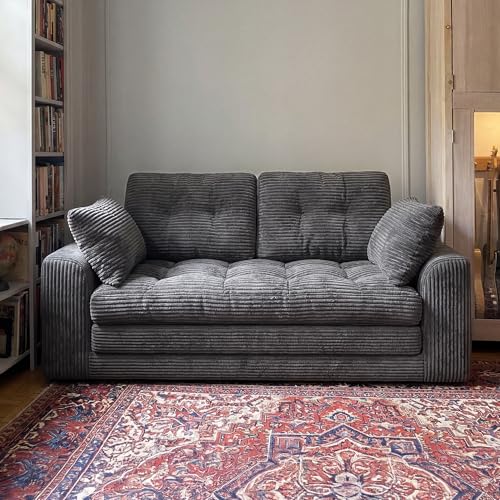 Homkdom Convertible Folding Sofa Bed, 2 in 1 Pull Out Loveseat Sleeper Sofa, Corduroy Futon Couch with Pillows, Tri-Fold Couch for Small Space Living Room Lounge, Space-Saving, Portable, Grey Homkdom