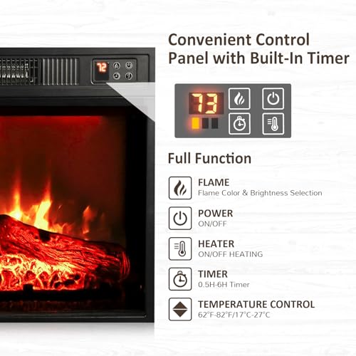 Naice 72" Electric Fireplace with Mantel and Cabinets, Fireplace TV Stand for Living Room Bedroom, Stacked Stone Surround and Remote Control 3D Realistic Flame, Black Naice