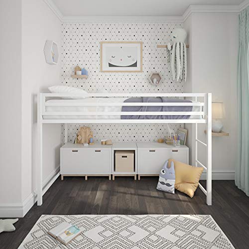DHP Miles White Metal Junior Twin Loft Bed for Kids DHP