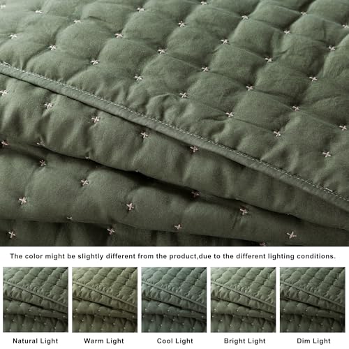 WDCOZY King Size Quilt Bedding Sets with 2 Pillow Shams, Lightweight Soft Bedspread Coverlet, Quilted Blanket Thin Comforter Bed Cover for All Season, 3 Pieces, 104x90 inches, Moss Green WDCOZY