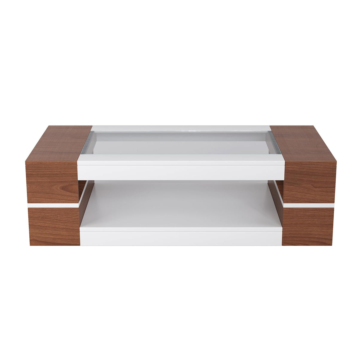HedoAjim 47.2" Modern Stylish Coffee Table with Glass Table Top, Large Living Room Table Rectangular 2-Tier Center Tables with Storage, Wood Cocktail Tea Tables for Dining Reception Room, White Walnut HedoAjim