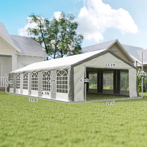 Outsunny 20 x 40 ft Heavy Duty Party Tent Outdoor Gazebo Wedding Tent Event Shelter Carport BBQ with Removable Sidewalls & Windows, Outside Waterproof Canopy for Parties, White and Gray Outsunny
