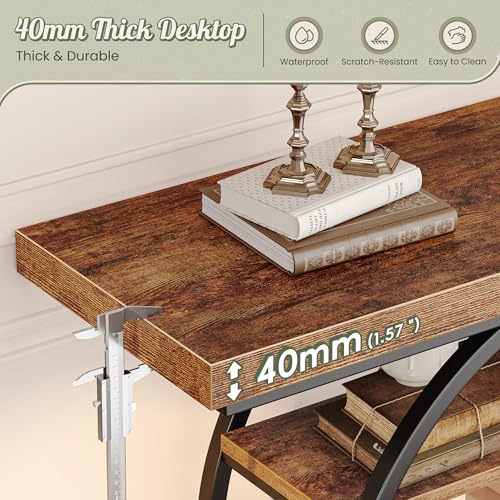 Huuger 47.2 Inch Entryway Table, Industrial Console Sofa Table with Storage, Accent Table with Shelves, for Entry, Hallway, Entrance, Foyer, O-Shaped Metal Frame, Rusitc Brown Huuger