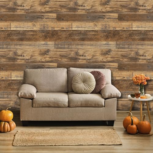 Decoroom Wood Wallpaper 17.71''×118'' Shiplap Peel and Stick Wallpaper Rustic Wood Grain Contact Paper Removable Self Adhesive Distressed Vinyl Film Roll for Table Cabinets Shelf Liner Decorative Decoroom