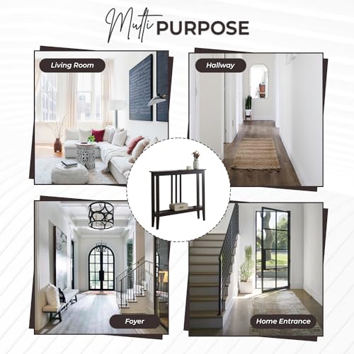 Kings Brand Furniture Narrow Console Table with Storage – Rectangular Entryway & Behind Sofa Table, Wood Accent Hallway Table for Foyer or Living Room, Espresso Kings Brand Furniture