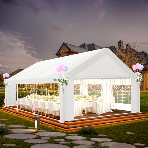COBIZI 20x20 Party Tents Heavy Duty Tent, Tents for Parties with 6 Removable Sidewalls & 4 Built-in Sandbags, Wedding Tent for Party Outside UV50+ Waterproof, White COBIZI