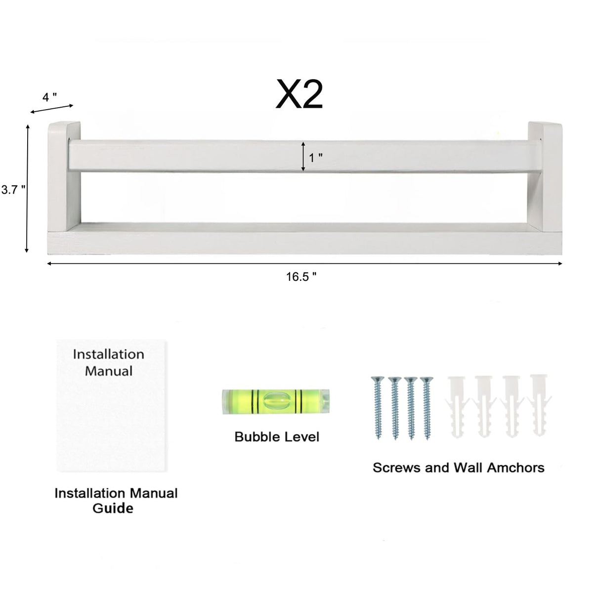 JORIKCHUO Nursery Book Shelves | Set of 2 Wood Floating Shelves for Kids Room, Kitchen Spice Rack, or Rustic Wall Mounted | Farmhouse Bathroom Décor (Rustic White). JORIKCHUO