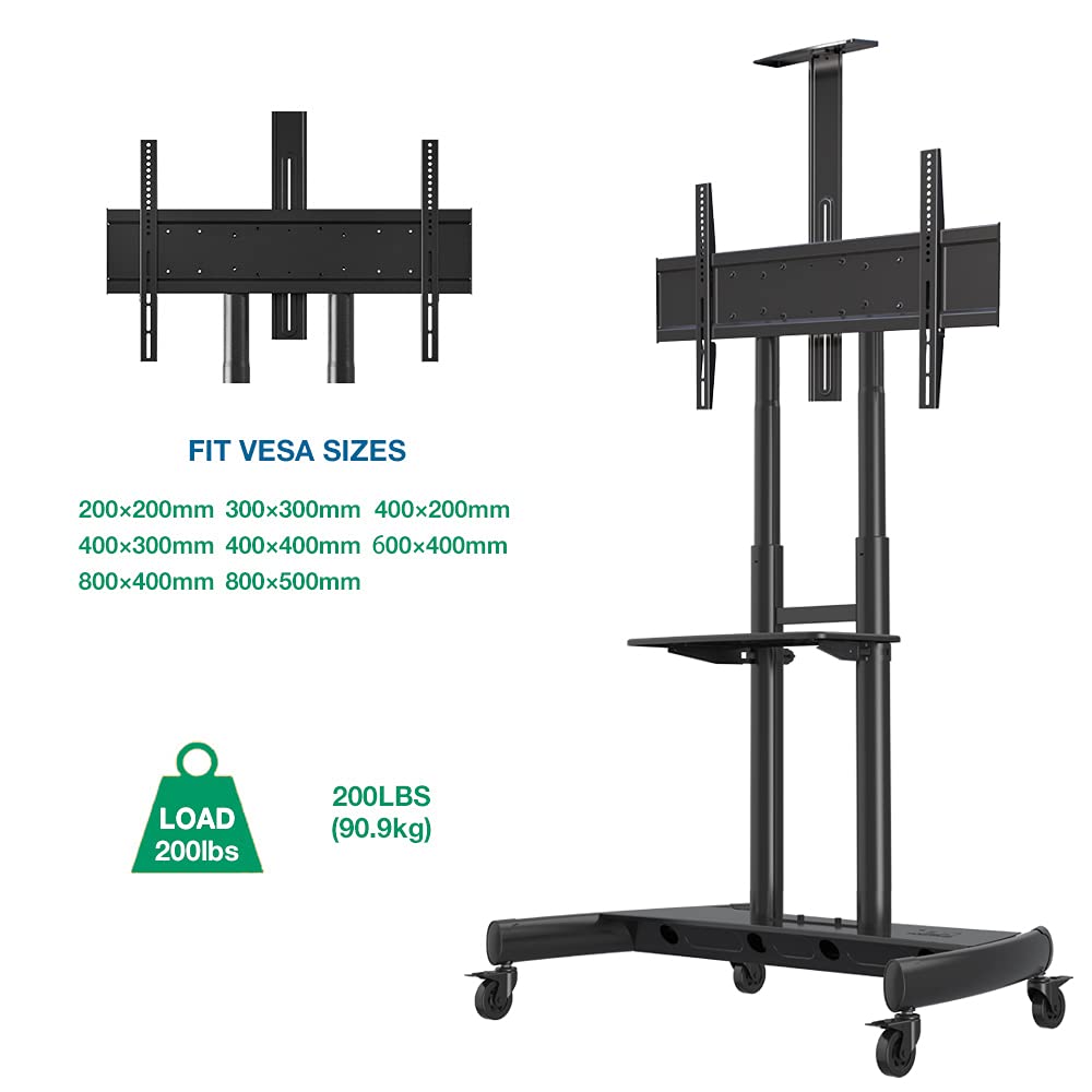 NB North Bayou Mobile TV Cart TV Stand with Wheels for 55" - 85" Inch LCD LED OLED Plasma Flat Panel Screens up to 200lbs AVA1800-70-1P (Black) NB North Bayou