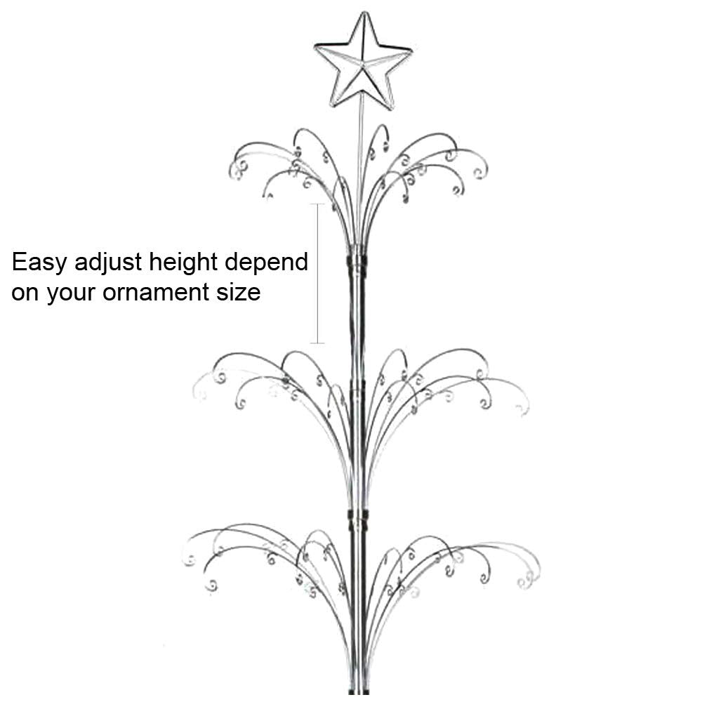 HOHIYA 47 Inch Ornament Display Tree Metal Christmas Stand Rotating Chrome Silver 60 Hooks Hanger Wire Hanging for Swarovski 2024 Crystal Glass Decorations Gift Taiwan Made HOHIYA