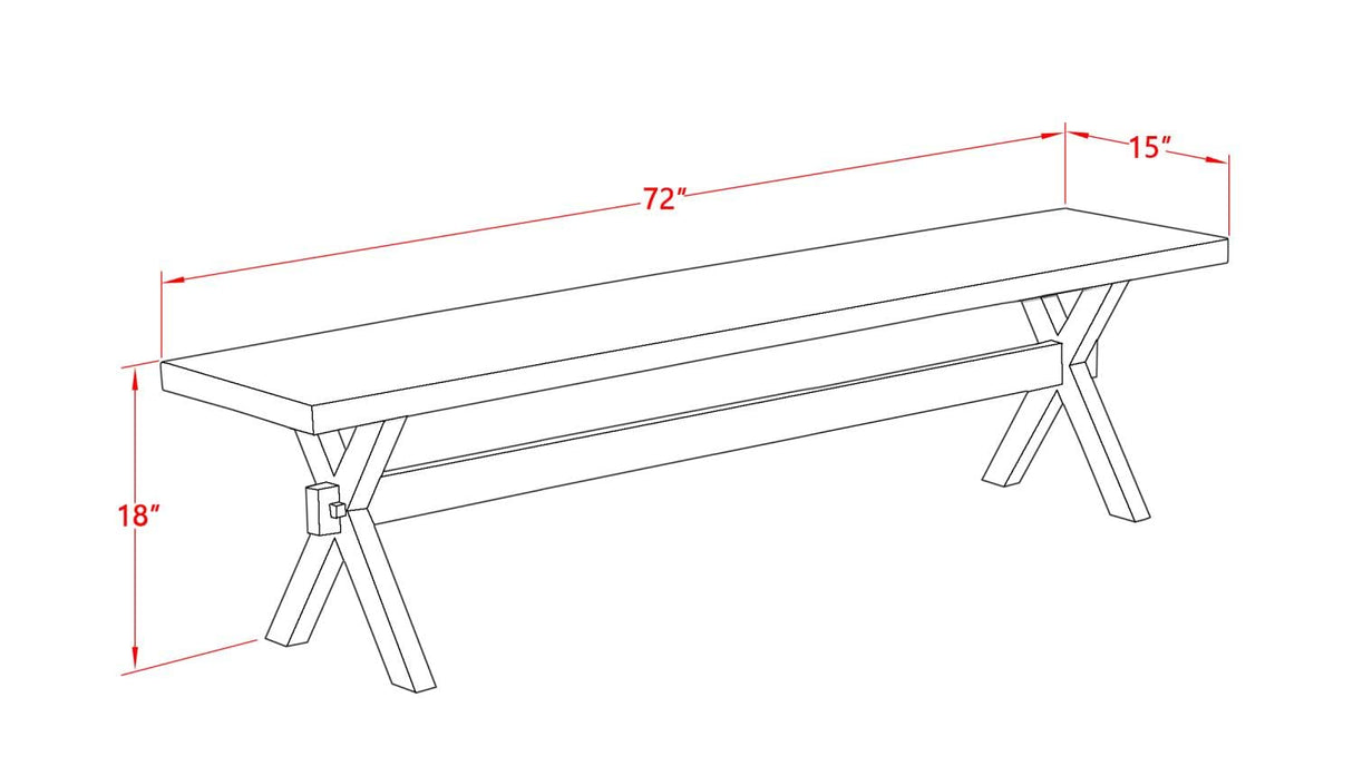 East West Furniture X-Style Mid Century Modern Dining Bench with Solid Wood Seat, 60x15x18 Inch, XB076 East West Furniture