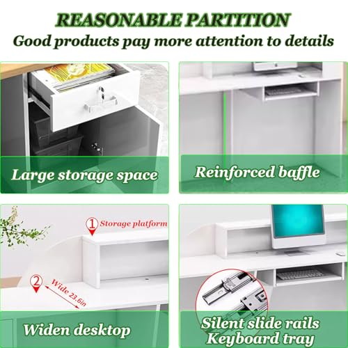 Reception Desk with Counter, Modern Wooden Reception Desk with Drawer & Cabinet, Retail Checkout Counter, Front Table, Customer Service Table for Home Office Lobby Store (White, 71 * 23.6 * 39.3in-L) WoodArtSupply