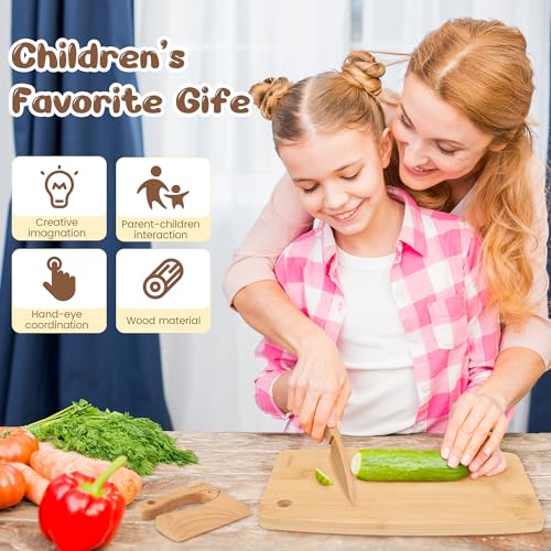 LUOLAO Wooden Kids Safe Knife and Kids Baking Set for Real Cooking, 6 PCS Toddler Montessori Kitchen Tools, Cooking and Baking for Kids Little Chefs LUOLAO