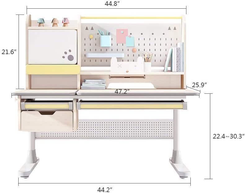 FCD Kids Desk and Chair, Wood Ergonomic Adjustable Multi Function Study Desk and Chair Set, Drafting Table and Computer Station with Tilt Desktop, Tablet Holder, Storage Cabinet and Drawers FCD
