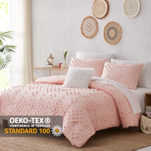 Geniospin Pink Twin Comforter Set for Girls- 5 Pieces Pom Tufted Bed in A Bag Twin Bedding Sets with Sheets, Pillowcases & Shams, All Season Kids Comforter Set Geniospin