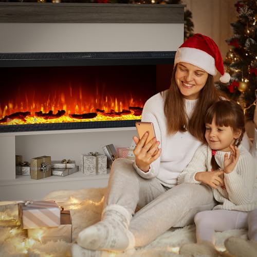 3-Sided View Electric Fireplace Insert - Freestanding Fireplace Minimalist Mantel - 12 Color Flame Effect - 1500/750 Watt Heater - Remote Control - Log & Crystals(40", White, Open Storage) Maxhonor
