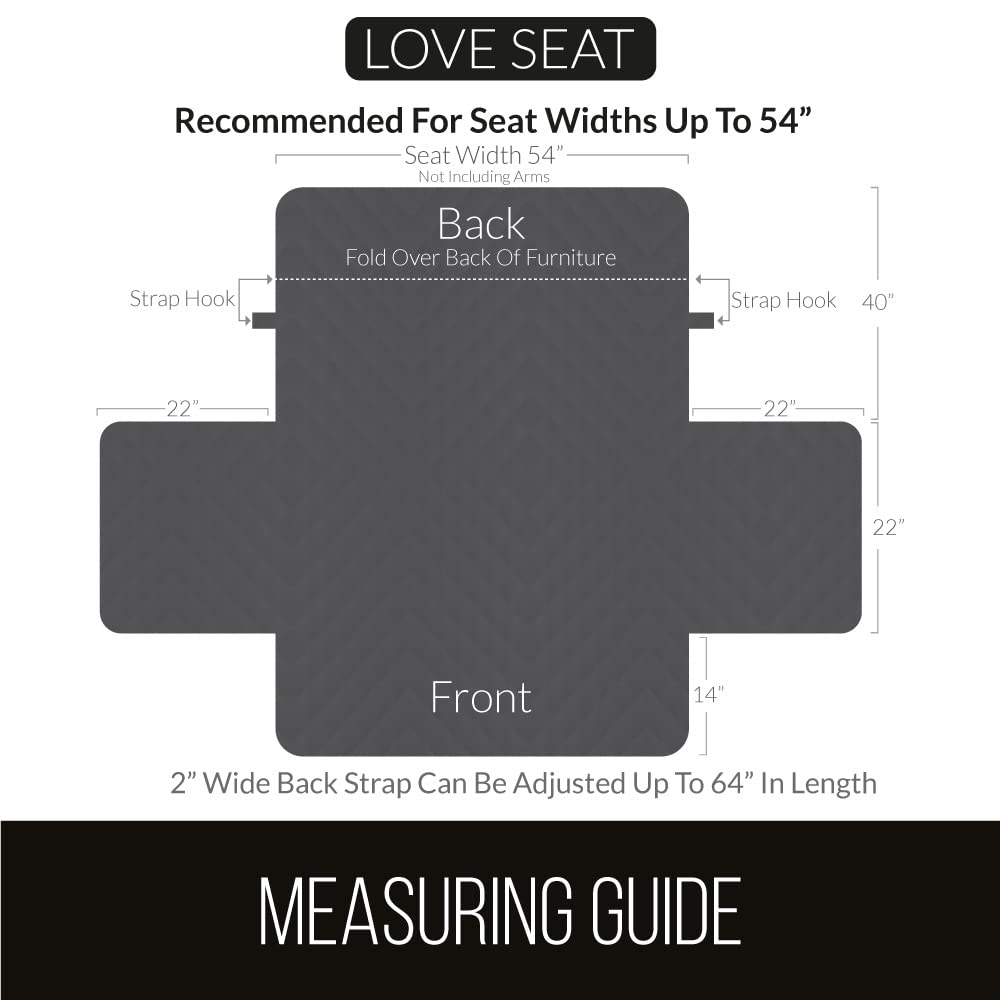 Sofa Shield Loveseat Slip Cover with Patented Strap, Large Cushion Protector, Reversible Stain and Dog Tear Resistant Slipcover, Quilted Microfiber 54” Seat, Washable Covers for Dogs Pets Kids, White Sofa Shield