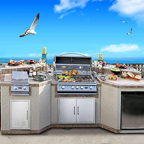 Outdoor Kitchen Doors- 30" W x 21" H - Stainless Steel BBQ Double Access Door,Flush Mount for Outdoor Kitchen and BBQ Island yuxiangBBQ