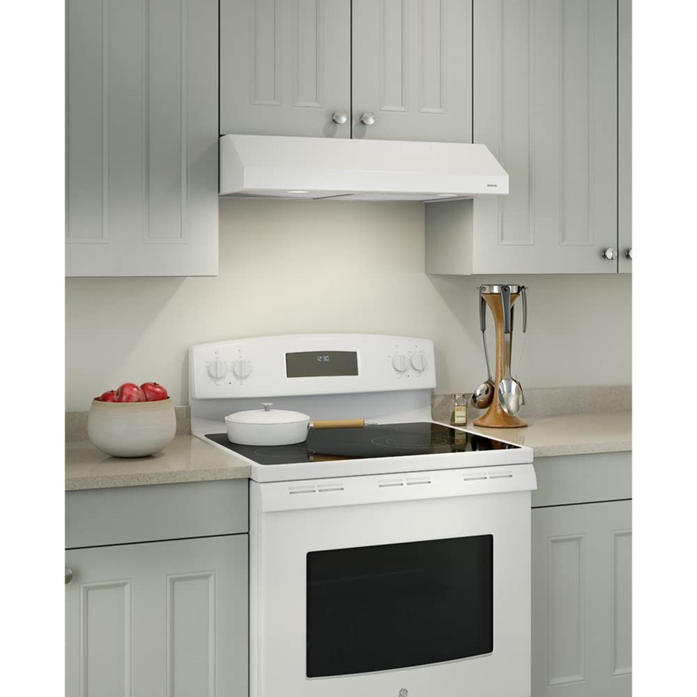 Broan-NuTone BCSD130WW Glacier 30-inch Under-Cabinet 4-Way Convertible Range Hood with 2-Speed Exhaust Fan and Light, 300 Max Blower CFM, White Broan-NuTone