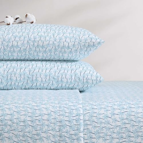 Tommy Bahama - Queen Sheet Set, Super Soft Cotton Percale Bedding with Matching Shams, Tropical Bedding Set, Oeko-Tex Certified (Palmtastic Blue, Queen) Tommy Bahama