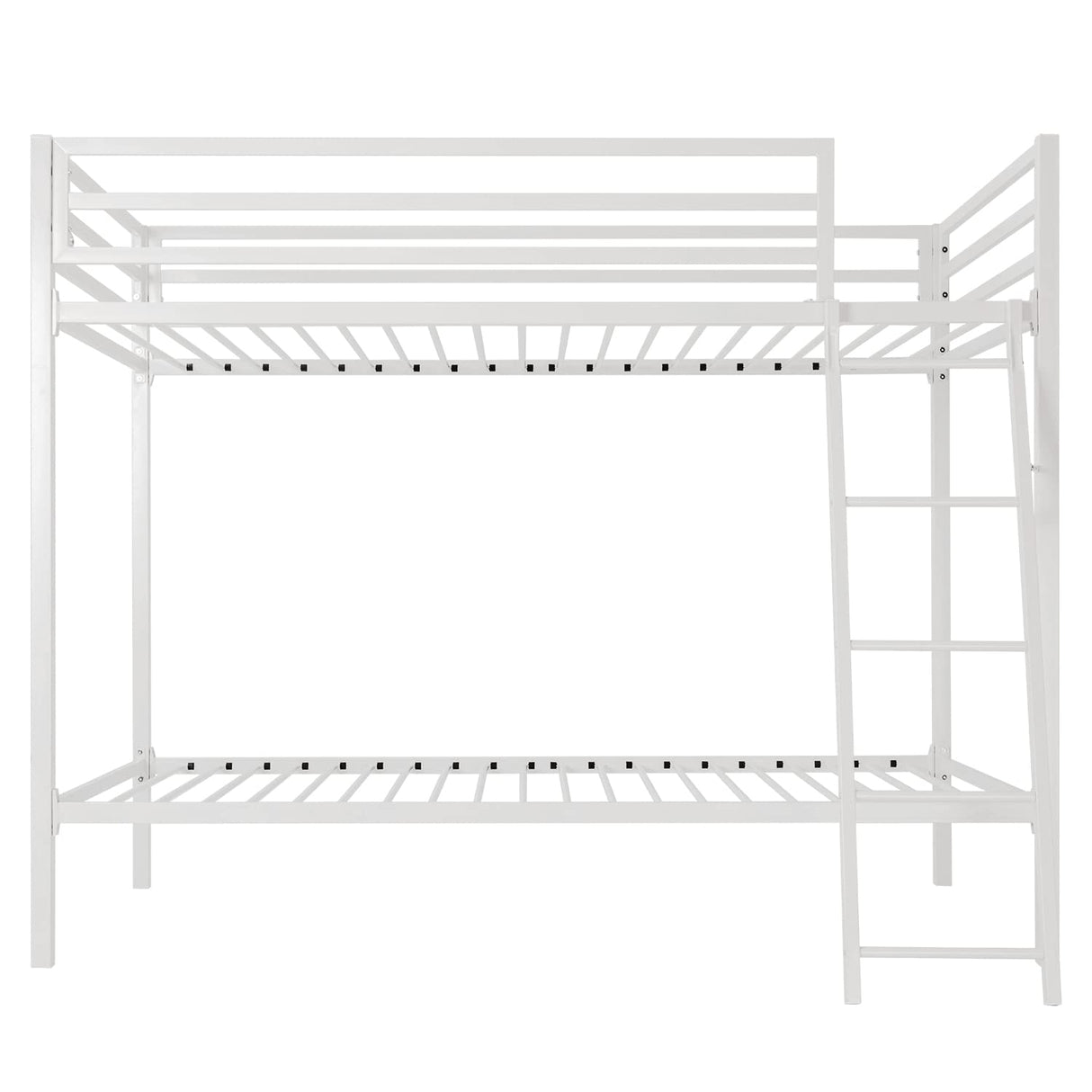 SHA CERLIN Loft Bunk Bed Twin Over Twin Size with Ladder and Guardrail,Heavy Duty Metal Slats Support No Box Spring Needed Small Space Saving Furniture for Bedroom Dorm,White SHA CERLIN