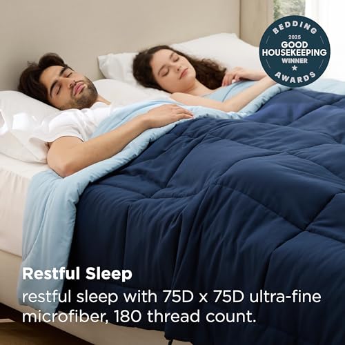 Bedsure Twin Comforter Duvet Insert, All Season Bed Comforter, Quilted Down Alternative Duvet, Box Stitched Comforters with Corner Tabs, Machine Washable, 68 x 88 Inches (Navy Blue/Blue) Bedsure