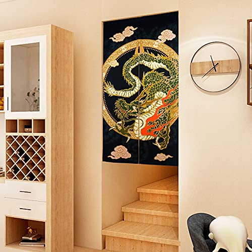 LIGICKY Japanese Noren Curtain Japanese Style Doorway Curtain Panel Traditional Chinese Dragon Flying on the Cloud Printed Door Tapestry Room Divider Curtains for Kitchen Sushi, 33.5" Width x 59" Long LIGICKY