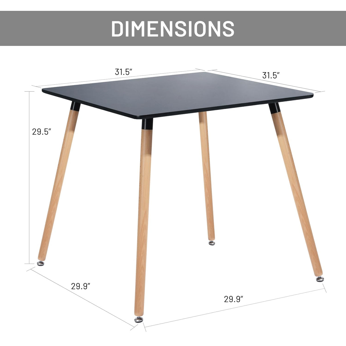 31.5 Inch Square Dining Table for 2-4 People, Modern Functional Table with Wooden Legs for Home Office Kitchen Dining Room Patio Small Spaces, Black FurnitureR