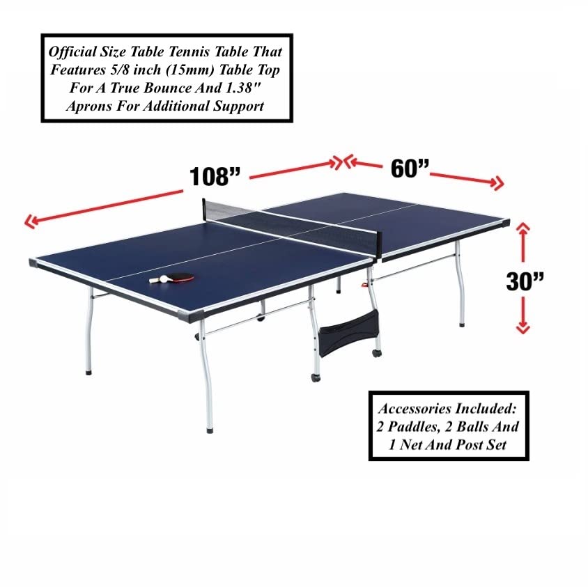 Folding Rolling Table Tennis Table Indoor Ping Pong Table with 2 Paddles 2 Balls 1 Net and Post Set Fold-Up Design 4 Wheels for Easy Movement Perfect Christmas New Year Holiday Season Gifts Generic