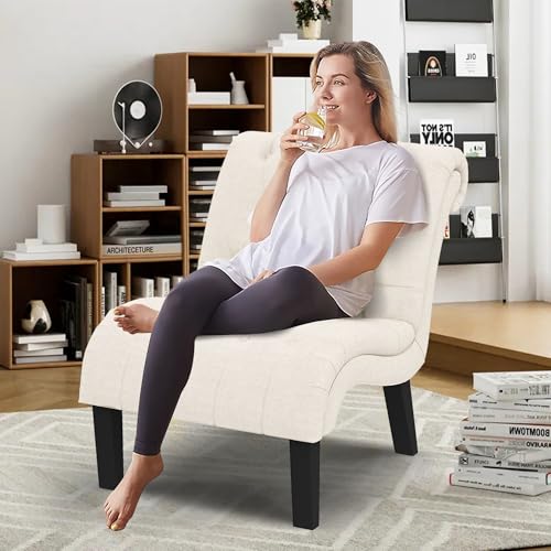 Yongqiang Accent Chair for Bedroom Living Room Chairs Tufted Upholstered Lounge Chair with Wood Legs Linen Fabric Yongqiang