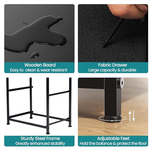 NEWBULIG Nightstand Small Dresser with 2 Fabric Drawers 25 Inch Tall Bedside Table Storage Furniture for Bedroom Closet Entryway College Dorm Black NEWBULIG